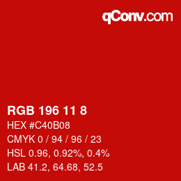 颜色代码: RGB 196 11 8 | qconv.com