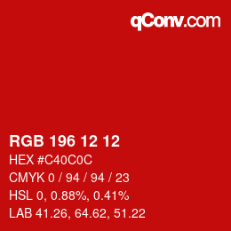 Color code: RGB 196 12 12 | qconv.com