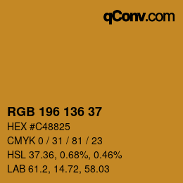 Color code: RGB 196 136 37 | qconv.com