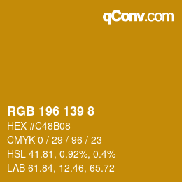 颜色代码: RGB 196 139 8 | qconv.com