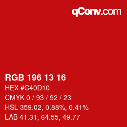 カラーコード: RGB 196 13 16 | qconv.com