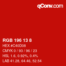 Color code: RGB 196 13 8 | qconv.com