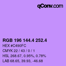 カラーコード: RGB 196 144.4 252.4 | qconv.com