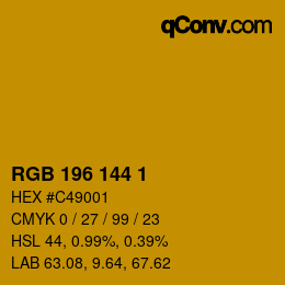 Color code: RGB 196 144 1 | qconv.com