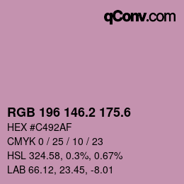 カラーコード: RGB 196 146.2 175.6 | qconv.com