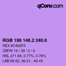 カラーコード: RGB 196 146.2 240.6 | qconv.com