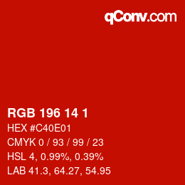 カラーコード: RGB 196 14 1 | qconv.com