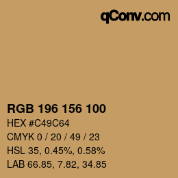 颜色代码: RGB 196 156 100 | qconv.com