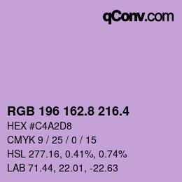 カラーコード: RGB 196 162.8 216.4 | qconv.com