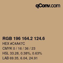 カラーコード: RGB 196 164.2 124.6 | qconv.com