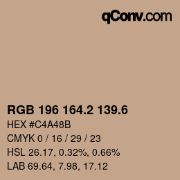 カラーコード: RGB 196 164.2 139.6 | qconv.com