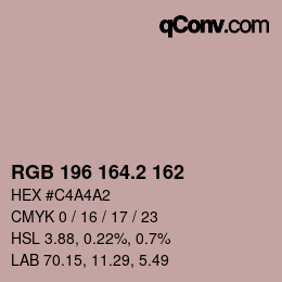 カラーコード: RGB 196 164.2 162 | qconv.com