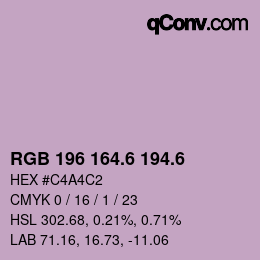カラーコード: RGB 196 164.6 194.6 | qconv.com