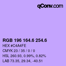 カラーコード: RGB 196 164.6 254.6 | qconv.com