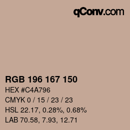 カラーコード: RGB 196 167 150 | qconv.com