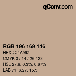 颜色代码: RGB 196 169 146 | qconv.com