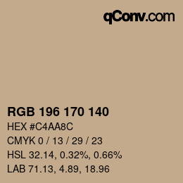 颜色代码: RGB 196 170 140 | qconv.com