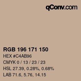 カラーコード: RGB 196 171 150 | qconv.com