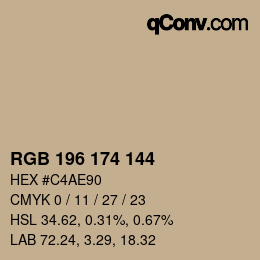 カラーコード: RGB 196 174 144 | qconv.com