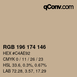 Color code: RGB 196 174 146 | qconv.com