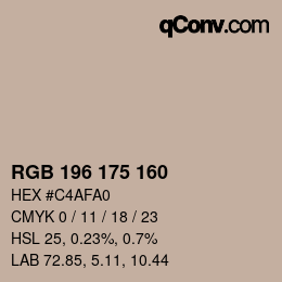 カラーコード: RGB 196 175 160 | qconv.com