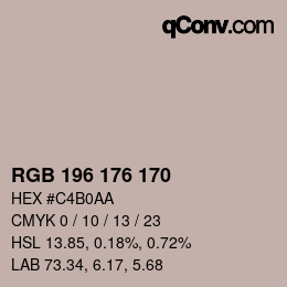 颜色代码: RGB 196 176 170 | qconv.com