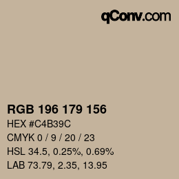 Color code: RGB 196 179 156 | qconv.com