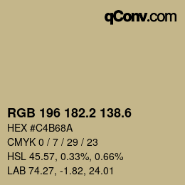 カラーコード: RGB 196 182.2 138.6 | qconv.com