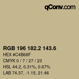 カラーコード: RGB 196 182.2 143.6 | qconv.com