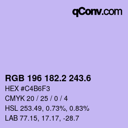カラーコード: RGB 196 182.2 243.6 | qconv.com