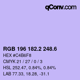 カラーコード: RGB 196 182.2 248.6 | qconv.com