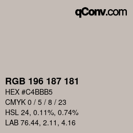 Color code: RGB 196 187 181 | qconv.com