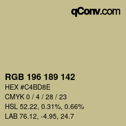 颜色代码: RGB 196 189 142 | qconv.com