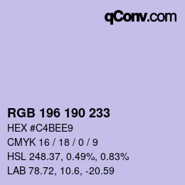 Color code: RGB 196 190 233 | qconv.com