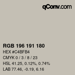 Color code: RGB 196 191 180 | qconv.com