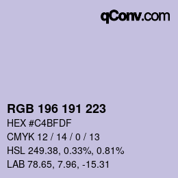 颜色代码: RGB 196 191 223 | qconv.com