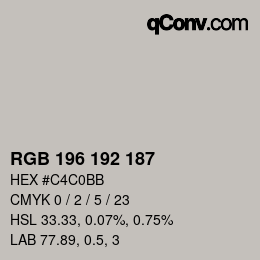 颜色代码: RGB 196 192 187 | qconv.com