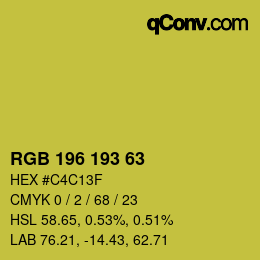 颜色代码: RGB 196 193 63 | qconv.com