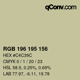 颜色代码: RGB 196 195 156 | qconv.com