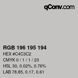 颜色代码: RGB 196 195 194 | qconv.com