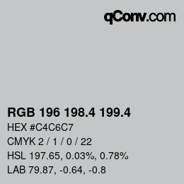カラーコード: RGB 196 198.4 199.4 | qconv.com