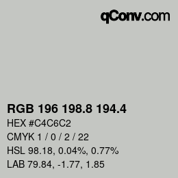 カラーコード: RGB 196 198.8 194.4 | qconv.com