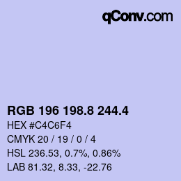カラーコード: RGB 196 198.8 244.4 | qconv.com