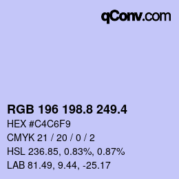 カラーコード: RGB 196 198.8 249.4 | qconv.com