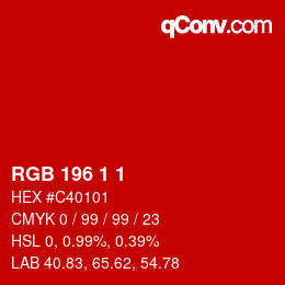 Color code: RGB 196 1 1 | qconv.com