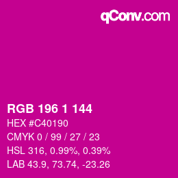 カラーコード: RGB 196 1 144 | qconv.com