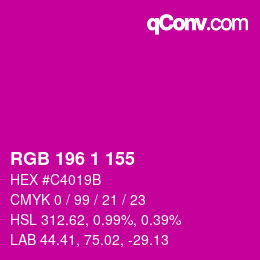 カラーコード: RGB 196 1 155 | qconv.com