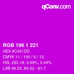 颜色代码: RGB 196 1 221 | qconv.com