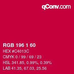 カラーコード: RGB 196 1 60 | qconv.com