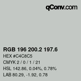 カラーコード: RGB 196 200.2 197.6 | qconv.com